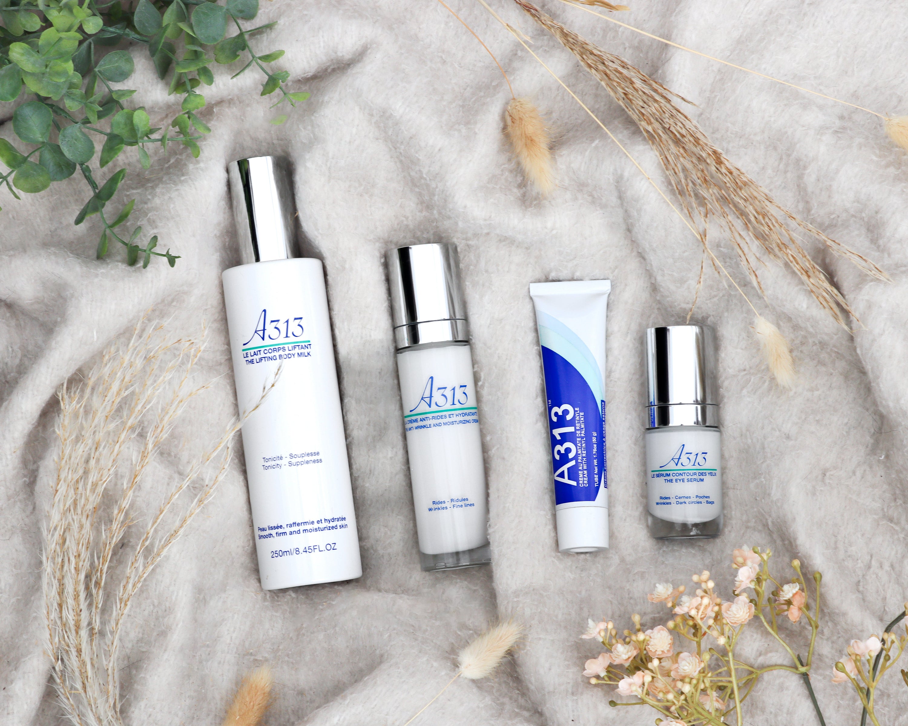 La gamme A313 : crème anti-rides, sérum contour des yeux et lait corps liftant
